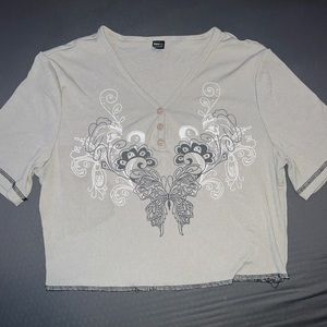 Large Graphic Tee Butterfly Green Crop Top.
